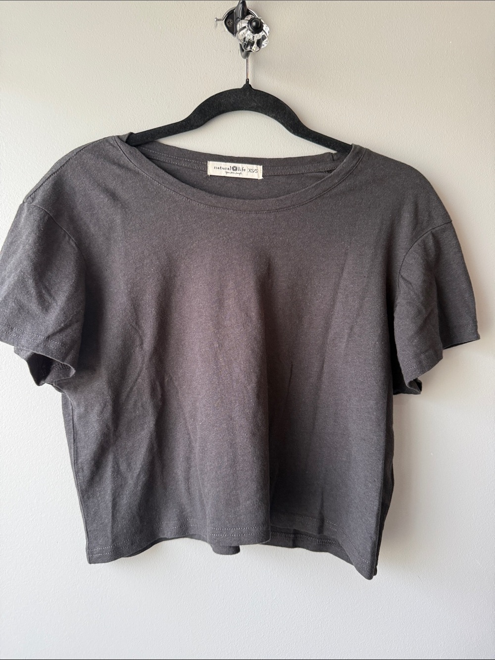 Natural Life black Crewneck Crop Tee - Short Sleeve linen cotton blend S